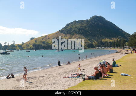 Strand in der Nähe von Mount Maunganui, Tauranga, Neuseeland Stockfoto