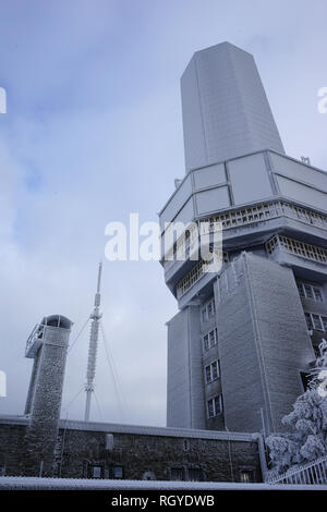 Fernmeldeturm, Winterlandschaft, Großer Feldberg, Hochtaunus, Taunus, Hessen, Deutschland Stockfoto