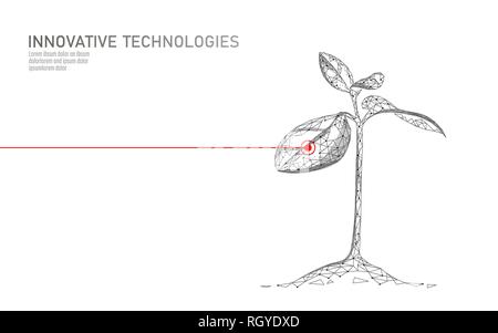 Pflanze sprießen Biotechnologie abstraktes Konzept. 3D-Render Sämling Baum Blätter DNA-Genom engineering Vitamin ergänzen. Medizinische Wissenschaft leben Eco Stock Vektor