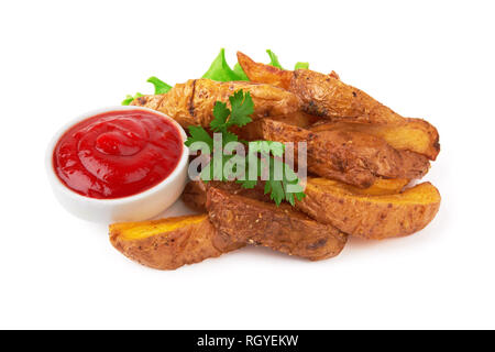 Fried Potato Wedges auf weißem Hintergrund Stockfoto