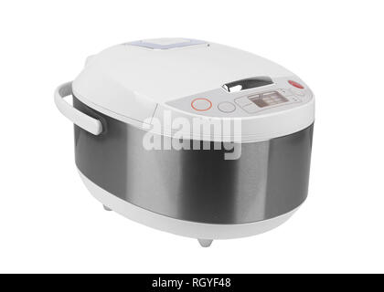 Multicooker oder Schnellkochtopf auf weißem Hintergrund Stockfoto