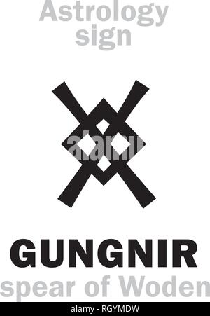 Astrologie Alphabet: GUNGNIR (Odin's Speer). Hieroglyphen Zeichen Zeichen (Runic Symbol). Stock Vektor