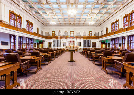 AUSTIN, Texas - MÄRZ 28, 2018 - Haus des Repräsentantenhauses in Texas State Capitol in der Hauptstadt, Anzeigen Stockfoto