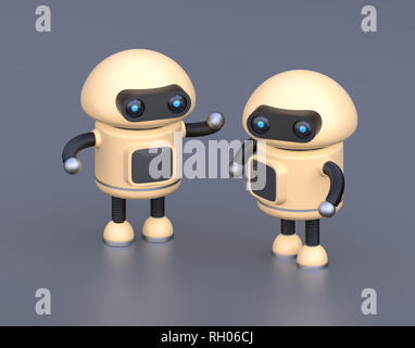 Zwei Roboter auf Reflexion Hintergrund chatten. 3D-Bild. Stockfoto
