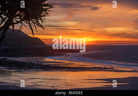 Mumbles, Swansea, Wales, UK. 31 Jan, 2019. Ein einsamer Wanderer an Langland Bay in der Nähe von Swansea heute morgen als Morgendämmerung bricht nach der kältesten Nacht des Jahres bisher. Credit: Phil Rees/Alamy leben Nachrichten Stockfoto