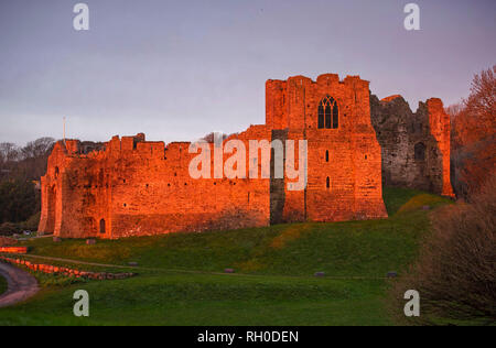 Mumbles, Swansea, Wales, UK. 31 Jan, 2019. Oystermouth Schloß ist im goldenen Glanz von Sunrise in der Ortschaft Mumblesnear Swansea heute gebadet nach der kältesten Nacht der 2019 so weit. Credit: Phil Rees/Alamy leben Nachrichten Stockfoto