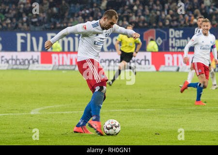 Hamburg, Deutschland. 30 Jan, 2019. Pierre-Michel Lasogga (HH) schoss das Tor zum 2:1 für den HSV Hamburg Hamburg Hamburg, Aktion, Fußball 2. Fussballbundesliga, 19. Spieltag, HSV Hamburg Hamburg Hamburg (HH) - SV Sandhausen (SH) 2:1, am 30.01.2019 in Hamburg/Deutschland. € | Nutzung der weltweiten Kredit: dpa/Alamy leben Nachrichten Stockfoto