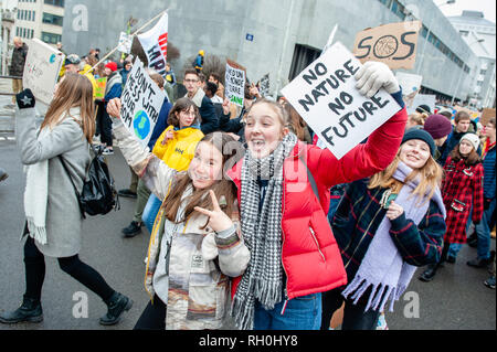 Brüssel, Brabant, Belgien. 31 Jan, 2019. Belgischen Studenten werden gesehen, Plakate und Parolen schreien während der Demonstration. im vierten aufeinander folgenden Donnerstag, Tausende Belgier Studenten der Schule übersprungen für eine bessere Klimapolitik in den Straßen von Brüssel zu demonstrieren. Der Protest wurde durch eine 17-jährige Anuna De Wever, eine Studentin, die Pläne für die Klimapolitik zu demonstrieren und gegen die nachlässige Umweltpolitik der Politiker organisiert. Credit: Ana Fernandez/SOPA Images/ZUMA Draht/Alamy leben Nachrichten Stockfoto