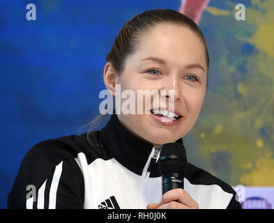 31 Januar 2019, Berlin: Gina Lückenkemper, Deutscher sprinter, auf der Pressekonferenz für den "istaf Indoor' am 1.Februar in Berlin. Foto: Sven Braun/dpa Stockfoto