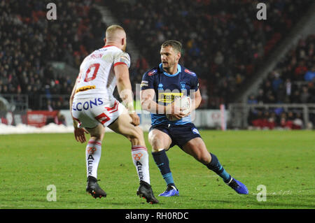 St Helens, Großbritannien. 31. Januar 2019, total Gottlosen Stadium, St Helens, England; Betfred Super League, Runde 1, St Helens vs Wigan Warriors, Sean O'Loughlin von Wigan Warriors Credit: Aktuelles Bilder/Alamy leben Nachrichten Stockfoto