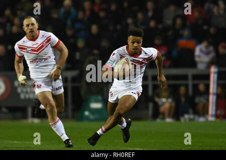 St Helens, Großbritannien. 31. Januar 2019, total Gottlosen Stadium, St Helens, England; Betfred Super League, Runde 1, St Helens vs Wigan Warriors, Regan Gnade von St Helens Credit: Aktuelles Bilder/Alamy leben Nachrichten Stockfoto