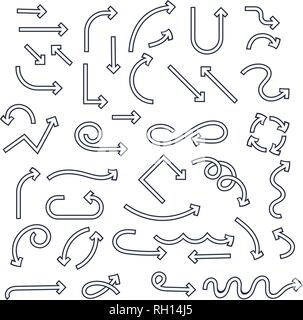 Umrisse Pfeile gesetzt. Hand gezeichnet Zeichen Stock Vektor