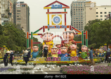 Straße Dekorationen in Ho Chi Minh, Vietnam Stockfoto