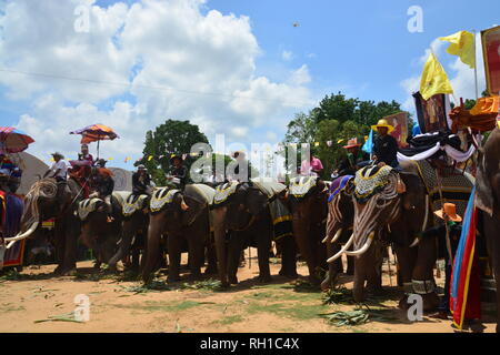 SURIN, THAILAND, 9. Mai 2017: Ordination Parade auf Elephantâ € ™ s Zurück Festival ist, wenn Elefanten Parade und Novizen auf ihrem Rücken tragen. Dieser ev Stockfoto