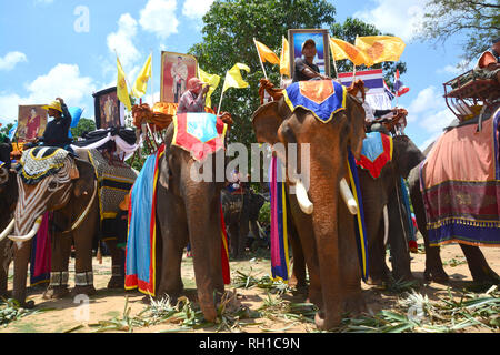 SURIN, THAILAND, 9. Mai 2017: Ordination Parade auf Elephantâ € ™ s Zurück Festival ist, wenn Elefanten Parade und Novizen auf ihrem Rücken tragen. Dieser ev Stockfoto