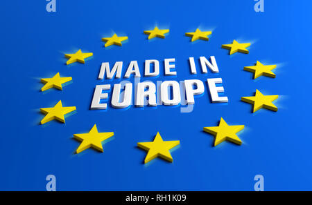 In Europa - Garantie Label der Europäischen Union mit gelben Sternen auf blauem Hintergrund. Stockfoto