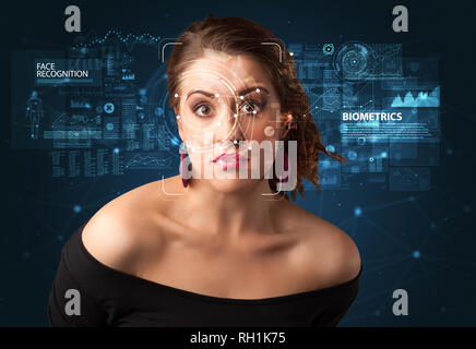 Gesichtserkennung und Anerkennung. Computer Vision und künstliche Intelligenz Konzept. Stockfoto