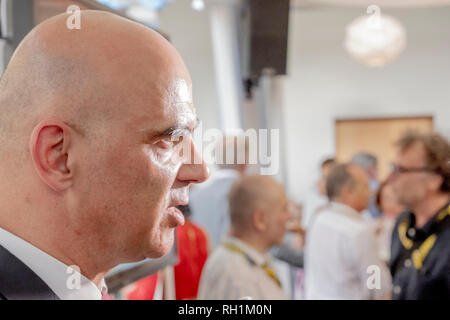 Schweizer Präsident Alain Berset in Film Festival Locarno am 1. August 2018 in der Schweiz Nationalfeiertag im Tessin, Schweiz. Stockfoto