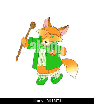 Abbildung: eine niedliche Fuchs gekleidet wie ein Kobold auf weißem Hintergrund Stockfoto