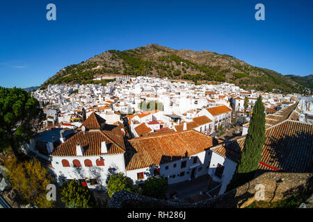 Panoramaaussicht, typische weiße Dorf Mijas Pueblo. Costa del Sol Malaga Provinz. Andalusien, Südspanien. Europa Stockfoto