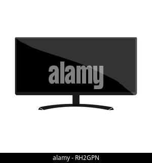 Ultra Wide schwarz Monitor auf. Flache Bauform. Mit großem Bildschirm. Computer Komponenten. Auf weissem Hintergrund. Vector Illustration. Stock Vektor