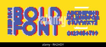 Stereo 3D Buchstaben und Zahlen. Rot und Blau Schrift. Alphabet für 3-D-Brille. 3D-Film Effekt lateinischen Alphabet. Pop Art Monogramm und Poster Stock Vektor