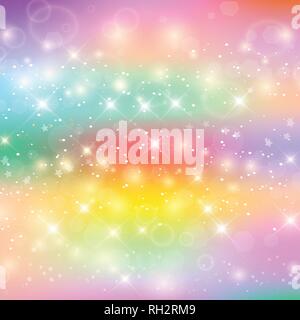 Einhorn Rainbow Hintergrund. Holographische Sky in Pastelltönen. Helle Meerjungfrau Muster in Princess Farben. Vector Illustration. Fantasy Gradient Bunte Stock Vektor