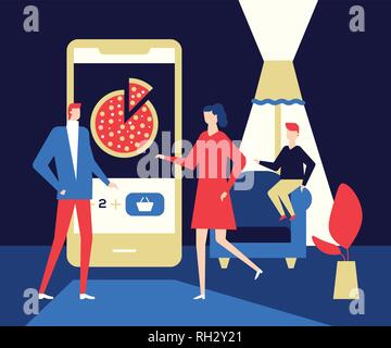 Online Essen bestellen - flaches design Stil bunte Illustration Stock Vektor