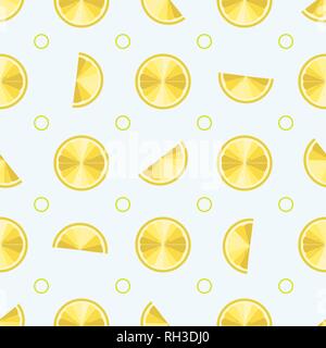 Nahtlose Muster mit Zitronen auf blauem Hintergrund. Vector Illustration. 10 eps Stock Vektor