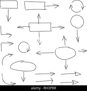 Schwarze Hand eingestellt von Pfeilen und Block Schemata gezeichnete, Vector Illustration. Verschiedene Pfeile, Diagramme Stock Vektor