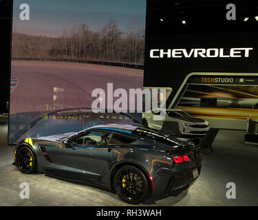 DETROIT, MI/USA - Januar 14, 2019: A 2019 Chevy Corvette Grand Sport Auto auf der North American International Auto Show (NAIAS). Stockfoto