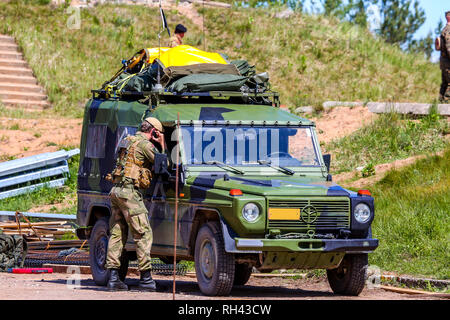 NATO-Soldaten und militärische Ausrüstung. Internationale militärische Ausbildung aber Streik 2017', Adazi, Lettland, vom 3. bis zum 15. Juni 2017. US Army Europe-LED ein Stockfoto