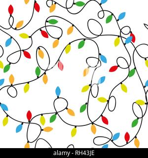 Christmas lights Hintergrund. Nahtlose Muster mit farbigen Aquarell Girlande von Glühlampen. Eps 10. Stock Vektor