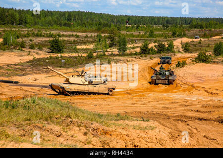 Panzer Abrams in Lettland. Internationale militärische Ausbildung aber Streik 2017', Adazi, Lettland, vom 3. bis zum 15. Juni 2017. US Army Europe - jährliche Internat led Stockfoto