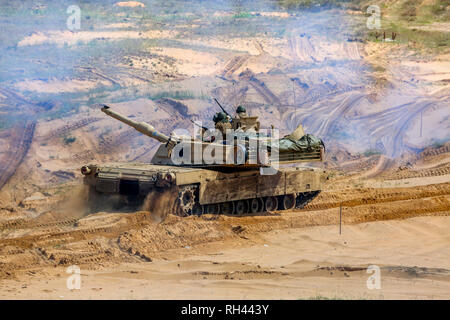 Panzer Abrams in Lettland. Internationale militärische Ausbildung aber Streik 2017', Adazi, Lettland, vom 3. bis zum 15. Juni 2017. US Army Europe - jährliche Internat led Stockfoto