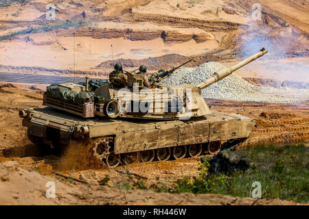 Panzer Abrams in Lettland. Internationale militärische Ausbildung aber Streik 2017', Adazi, Lettland, vom 3. bis zum 15. Juni 2017. US Army Europe - jährliche Internat led Stockfoto