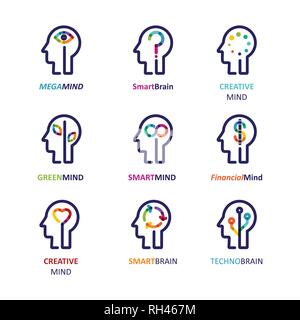Gehirn, kreativer Geist, Lernen und Design Symbol. Man Kopf, Menschen Symbol. Vector Illustration Stock Vektor