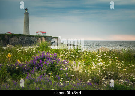 Cap-des-Rosiers Leuchtturm in Quebec. Quebec, Kanada. Stockfoto