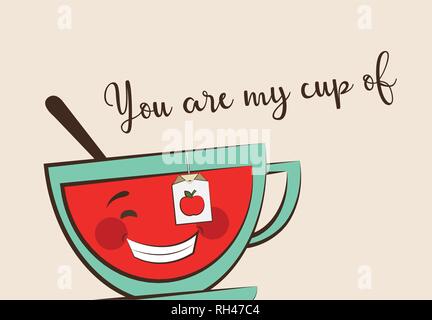 Lustige Tasse Tee mit lustigen Zitat, valentine Grußkarte. Vector Illustration Stock Vektor