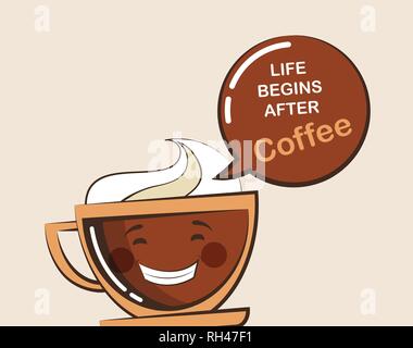 Kaffee emoji Schale mit lustigen Zitat. Vector Illustration Stock Vektor