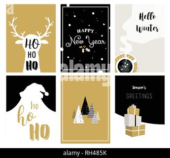 Frohe Weihnachten Karten, Illustrationen und Symbole, Beschriftungen Design Collection. Vector Illustration Stock Vektor