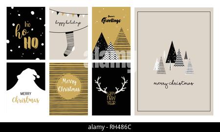 Frohe Weihnachten Karten, Illustrationen und Symbole, Beschriftungen Design Collection. Vector Illustration Stock Vektor