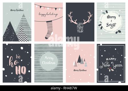 Frohe Weihnachten Karte gesetzt, Bilder und Symbole, Beschriftungen Design Kollektion Stock Vektor
