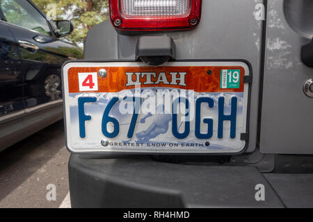 In der Nähe von Utah State Nummernschild, Usa. Stockfoto