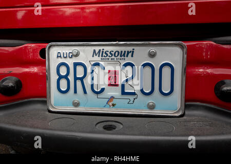 In der Nähe des Missouri State Nummernschild, Usa. Stockfoto