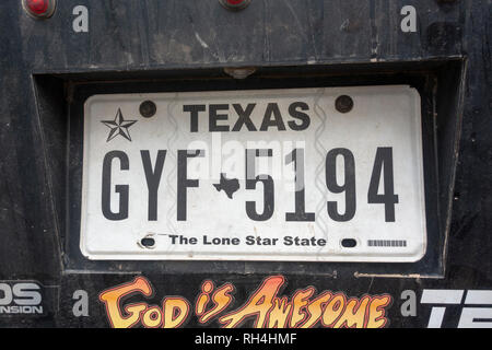 In der Nähe des Texas State Nummernschild, Usa. Stockfoto