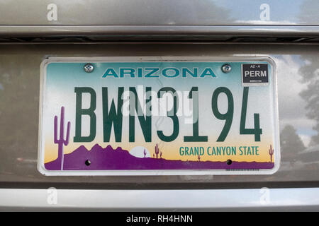 Nahaufnahme eines Staat Arizona Nummernschild, Usa. Stockfoto