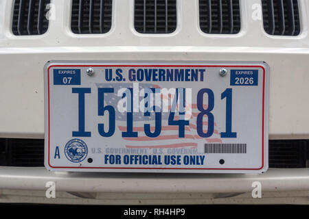 In der Nähe eines US-Regierung Nummernschild, Usa. Stockfoto