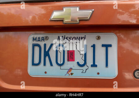 In der Nähe des Missouri State Nummernschild, Usa. Stockfoto