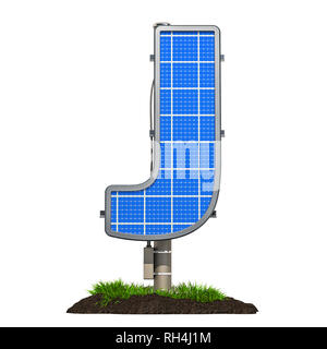 Buchstaben J. Solarpanel in der Buchstabe J, 3D-Rendering auf weißem Hintergrund geformt Stockfoto